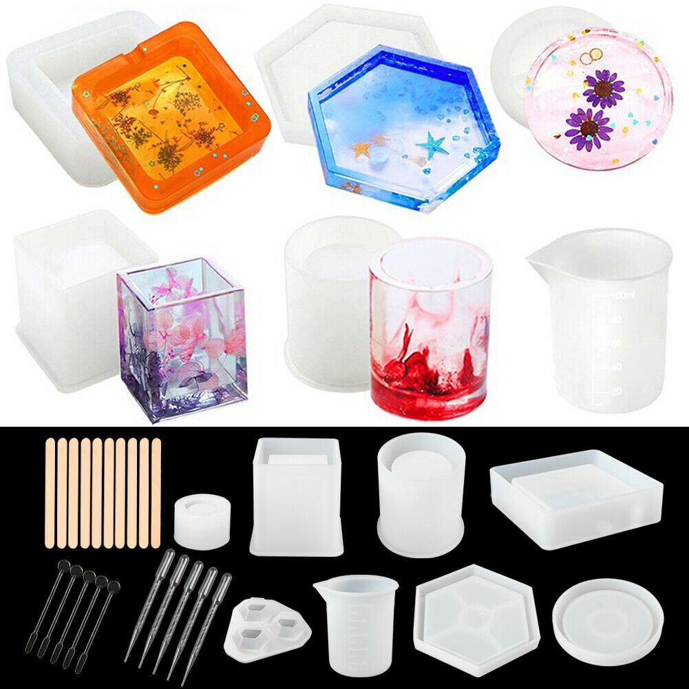 26PCS Resin Casting Molds,Silicone Epoxy Resin Mold for DIY  Jewelry/Candle/Soap Making and Crafting, with Silicone Measurement  Cup&Plastic Stirrers 